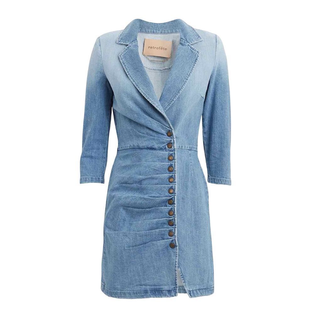 Retrofete Willa Dress Light Wash Denim Blue Size Medium Distressed